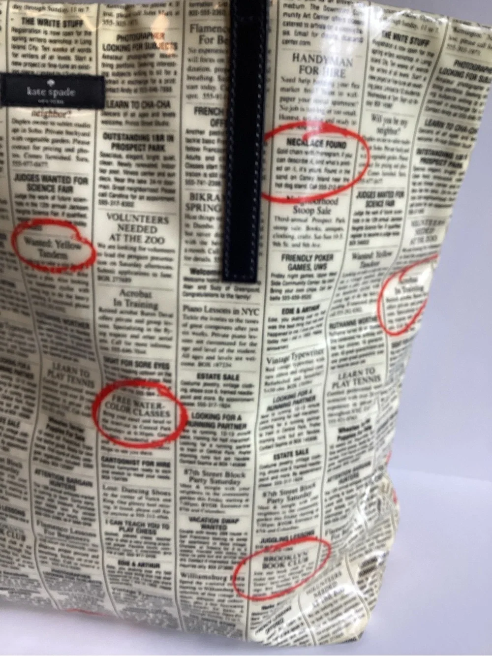 Kate Spade New York Newsprint Canvas Bonton Shopper Tote Bag Classified Ads